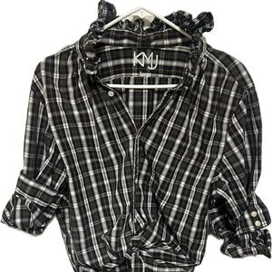 KMJ Quarantina Plaid Blouse with Ruffle Size L